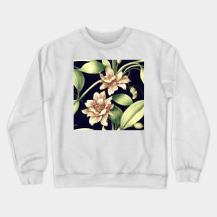 Antique Vintage White Ivory Floral Illustration Crewneck Sweatshirt